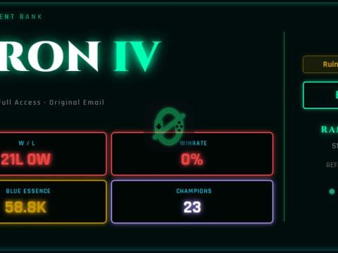 ❄️EUNE❄️ IRON 4 0LP | S16 | 21L 0W | 58.8K BE | Low MMR | REF#EUNE-431